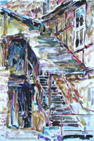 Hinterhof Höxter 3, Architektur, Aquarell